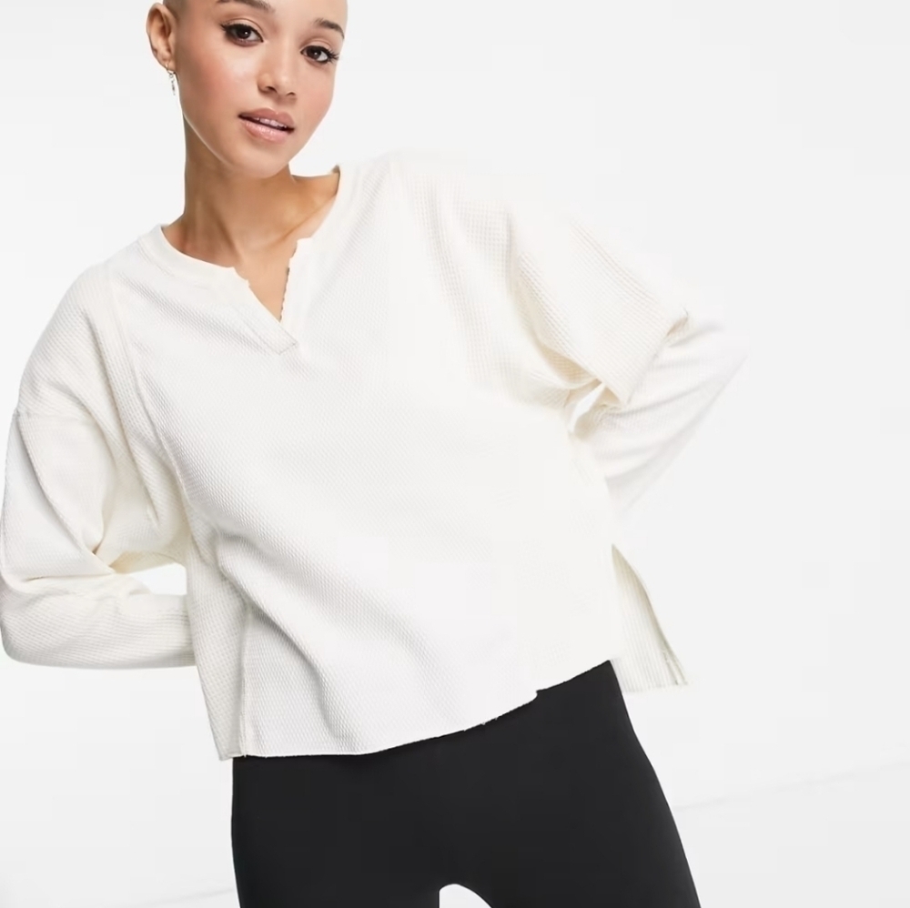 Nike Yoga Luxe waffle cover up sweat in off white XS